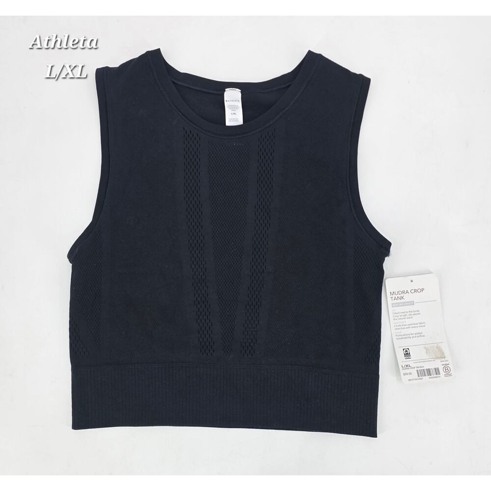 Athleta Mudra Crop Tank L/XL Black Seamless Ribbed Yoga NWT Minimalist